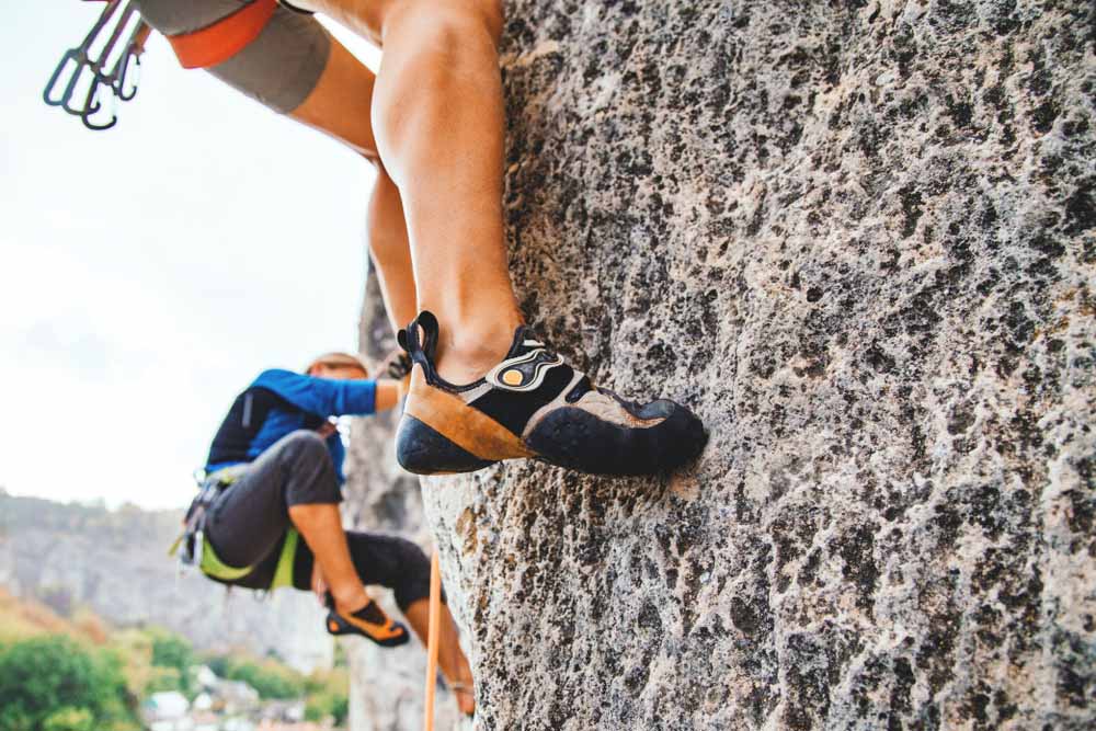 rock climbing shoes without socks outdoors