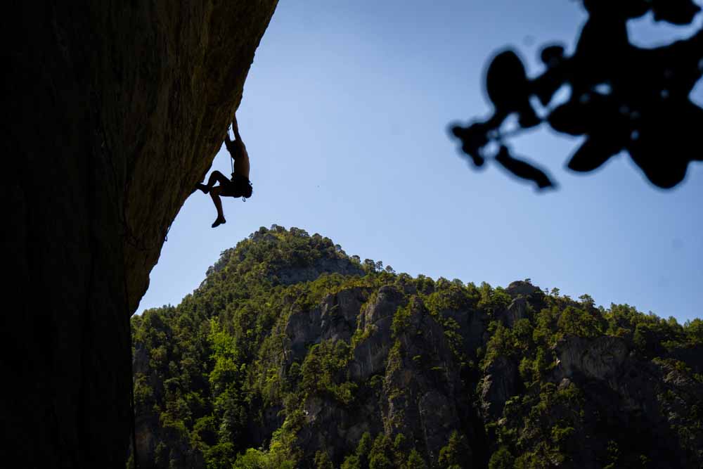 man climbing in gorges du tarn in france