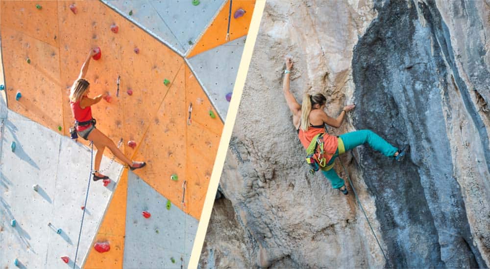 indoor female climber in comparison to outdoor female climber